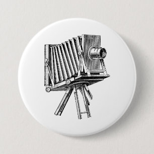 Chapa Redonda De 7 Cm Cámara del vintage - negro antiguo de la