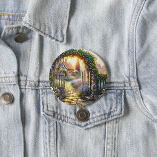 Chapa Redonda De 7 Cm Camino de jardín encantado de Cottagecore