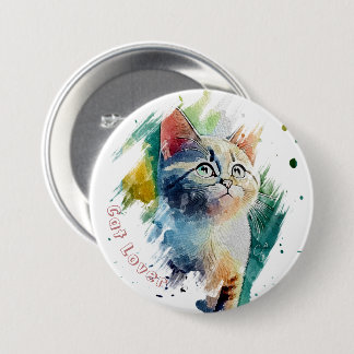 Chapa Redonda De 7 Cm Camiseta con retrato de gato en acuarela lindo