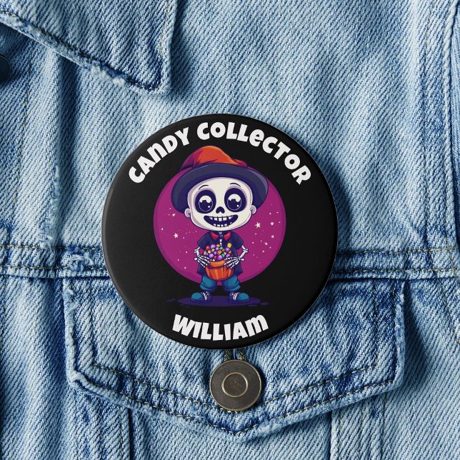 Chapa Redonda De 7 Cm Candy Collector Skeleton Boys Halloween (Cute Candy Collector Skeleton Boys Halloween Button)