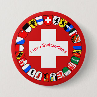 Chapa Redonda De 7 Cm Cantones y bandera de Suiza