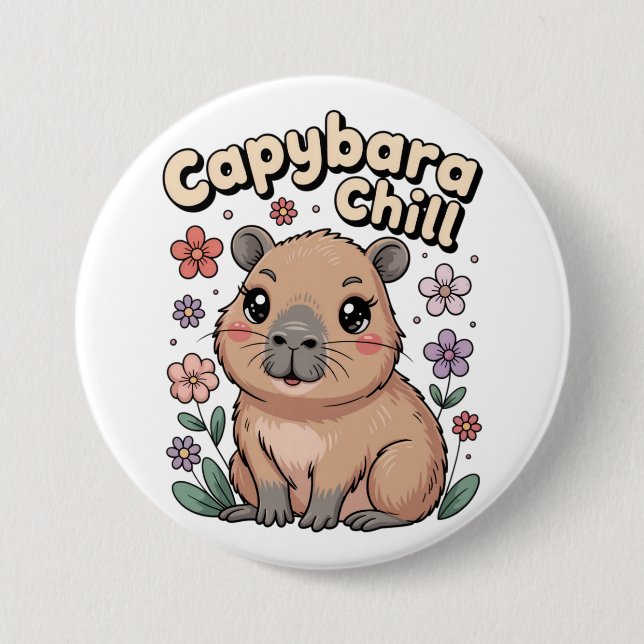 Chapa Redonda De 7 Cm Capybara Chill (Anverso)