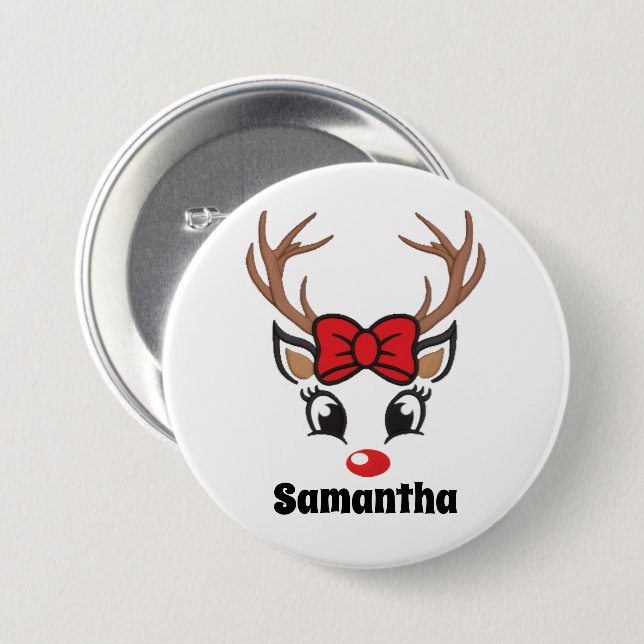 Chapa Redonda De 7 Cm Cara de reno de Navidades pequeños (Anverso y reverso)