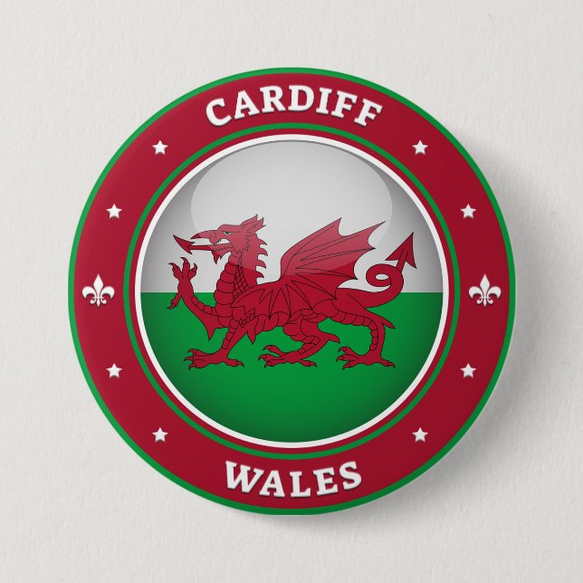 Chapa Redonda De 7 Cm Cardiff Wales (Anverso)