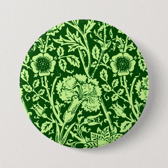 Chapa Redonda De 7 Cm Carnación Art Nouveau Damask, verde forestal (Anverso)