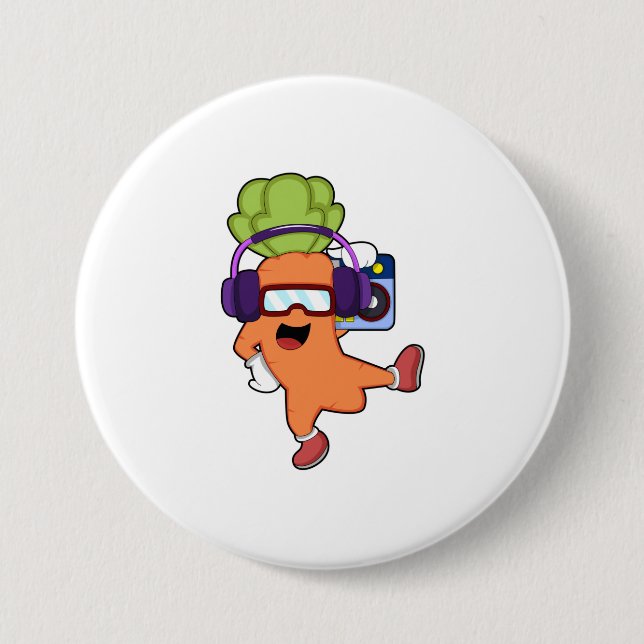Chapa Redonda De 7 Cm Carrot en la música con auriculares (Anverso)