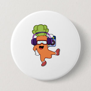 Chapa Redonda De 7 Cm Carrot en la música con auriculares