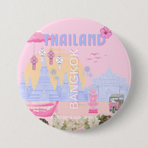 Chapa Redonda De 7 Cm Cartel de viaje de Bangkok Tailandia rosa pastel a
