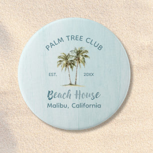Chapa Redonda De 7 Cm Casa de Playa Moderna de Palmeras de Madera Azul C