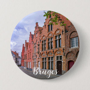 Chapa Redonda De 7 Cm Casas de ladrillo de color medieval en Brujas, Bél