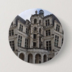 Chapa Redonda De 7 Cm Castillo Chambord, escalera de Leonardo da Vinci.