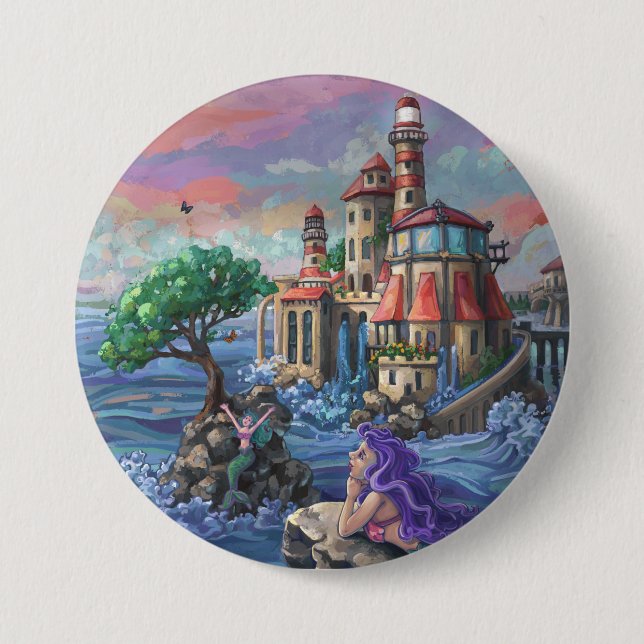 Chapa Redonda De 7 Cm Castillo de Mermaid (Anverso)