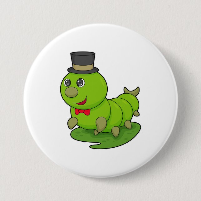 Chapa Redonda De 7 Cm Caterpillar como Caballero con Cilindro (Anverso)