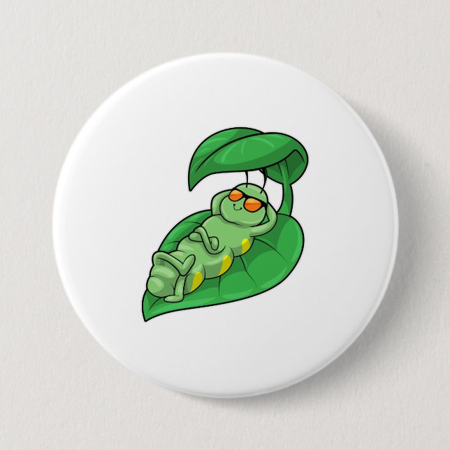 Chapa Redonda De 7 Cm Caterpillar con hoja (Anverso)