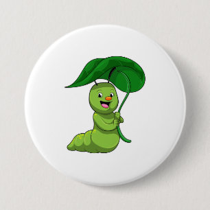Chapa Redonda De 7 Cm Caterpillar con hoja como parasol