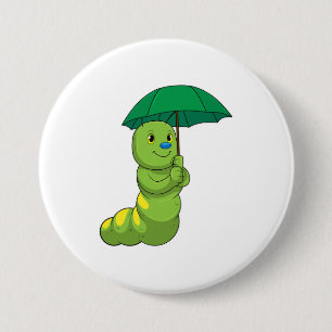 Chapa Redonda De 7 Cm Caterpillar en la lluvia con paraguas