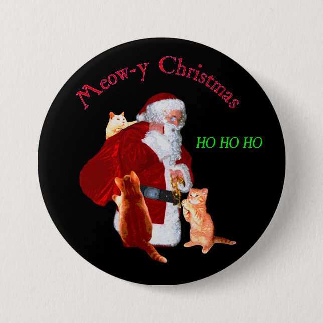 Chapa Redonda De 7 Cm Cats and Santa (Anverso)