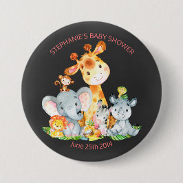 Chapa Redonda De 7 Cm Chalkboard Watercol Cute Safari Jungle Baby Shower