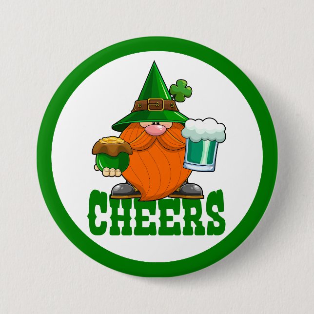 Chapa Redonda De 7 Cm Cheers St. Patrick’s Day Leprechaun (Anverso)