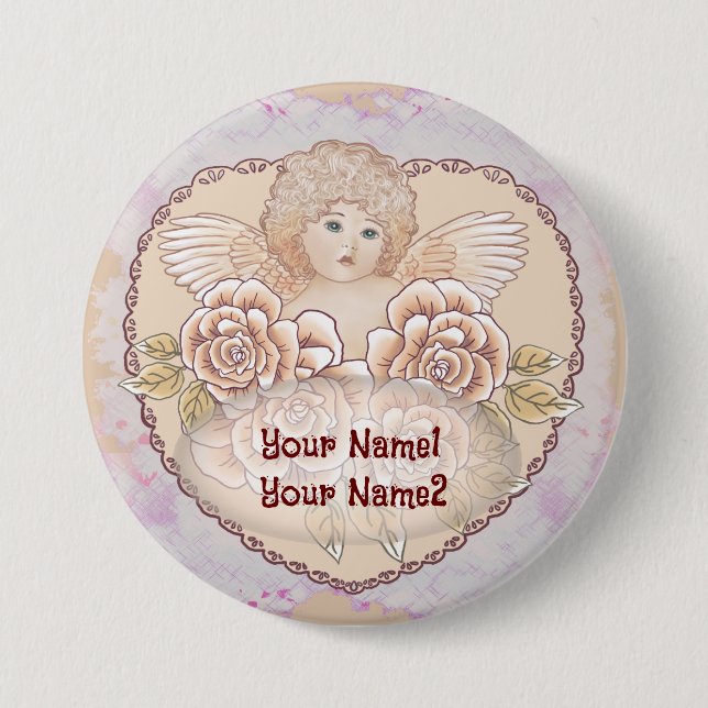 Chapa Redonda De 7 Cm Cherub Angel Heart (Anverso)
