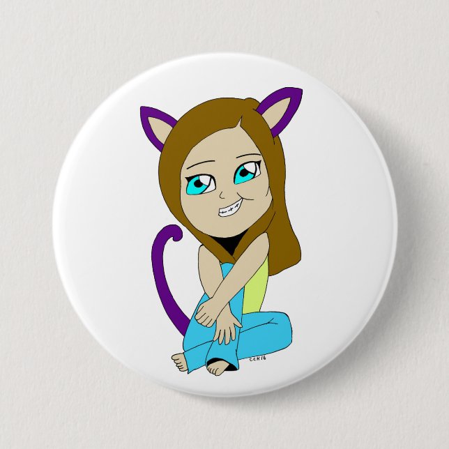 Chapa Redonda De 7 Cm chibi catgirl (Anverso)