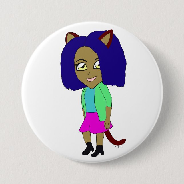 Chapa Redonda De 7 Cm chibi catgirl (Anverso)