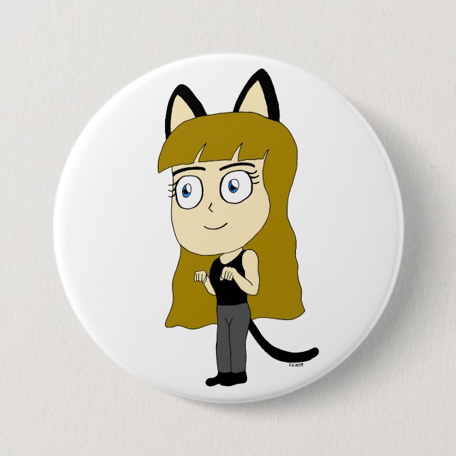 Chapa Redonda De 7 Cm chibi catgirl (Anverso)