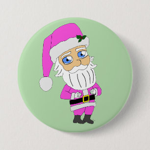 Chapa Redonda De 7 Cm Chibi Santa traje rosa