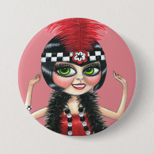 Chapa Redonda De 7 Cm Chica bailarina de Flapper rugiendo veinte años