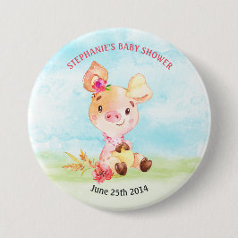 Chapa Redonda De 7 Cm Chica de acuarela Granja de Baby Shower de gancho