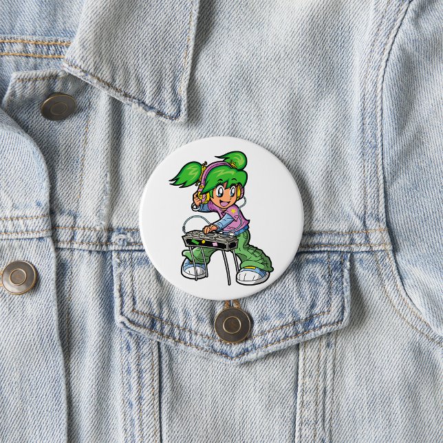 Chapa Redonda De 7 Cm CHICA DJ con cabello verde y audífonos (Subido por el creador)