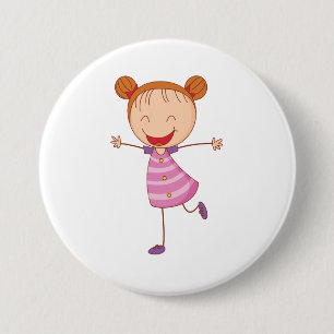 Chapa Redonda De 7 Cm Chica Feliz Figura de Palotes Pelo Rojizo Moños