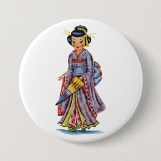 Chapa Redonda De 7 Cm Chica japonés vintage en Kimono