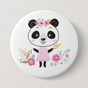 Chapa Redonda De 7 Cm Chica lindo Panda rosado