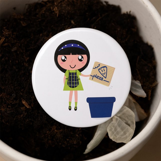 Chapa Redonda De 7 Cm Chica Reciclando Pizza Box Divertido ecológico (Subido por el creador)