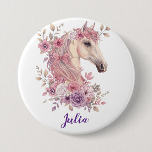 Chapa Redonda De 7 Cm Chicas Monograma de Caballo Rosa Purpura Pastel Li