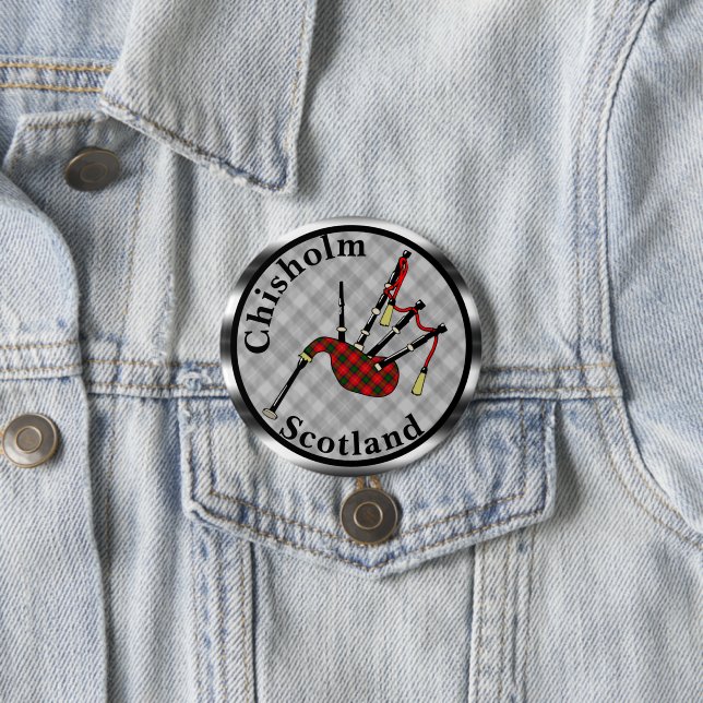 Chapa Redonda De 7 Cm Chisholm Tartan Bagpipes (In situ)