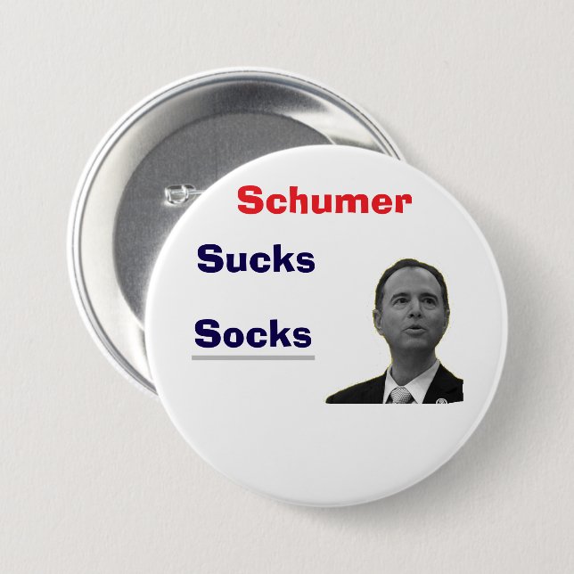 Chapa Redonda De 7 Cm Chucky Schumer Scuks Socks Button (Anverso y reverso)