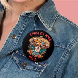 Chapa Redonda De 7 Cm Cinco de Mayo Chihuahua con Sombrero y Serape