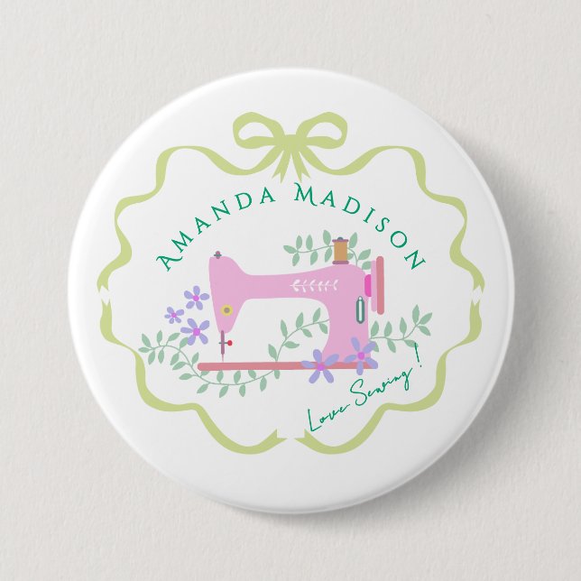 Chapa Redonda De 7 Cm Cinta de cebo de coser blanco verde (Anverso)