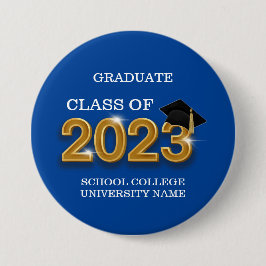 Chapa Redonda De 7 Cm Clase de graduado azul moderno de 2023