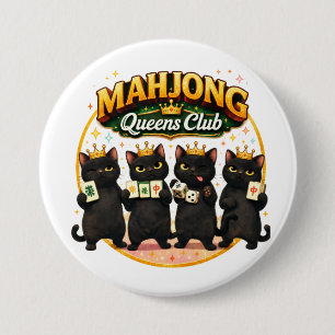 Chapa Redonda De 7 Cm Club de Reinas de Mahjong Gatos Negros Lindos