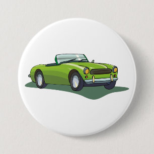 Chapa Redonda De 7 Cm Coche deportivo descapotable verde lima retro