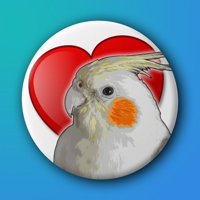 Chapa Redonda De 7 Cm Cockatiel Mascota Bird Love Valentine Heart (Cute cockatiel pinback button with red heart for parrot owner, love my pet bird with orange cheeks! )