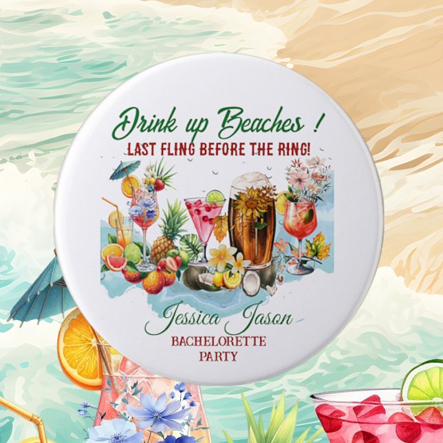 Chapa Redonda De 7 Cm Cócteles de Playa Tropical Despedida de Soltera (Tropical Beach Cocktails Fruits Bachelorette Party Button)
