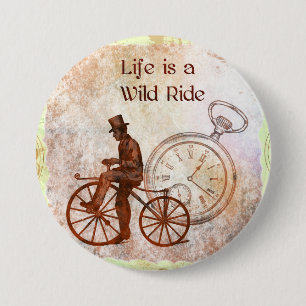 Chapa Redonda De 7 Cm Collage de la bicicleta de Steampunk del paseo