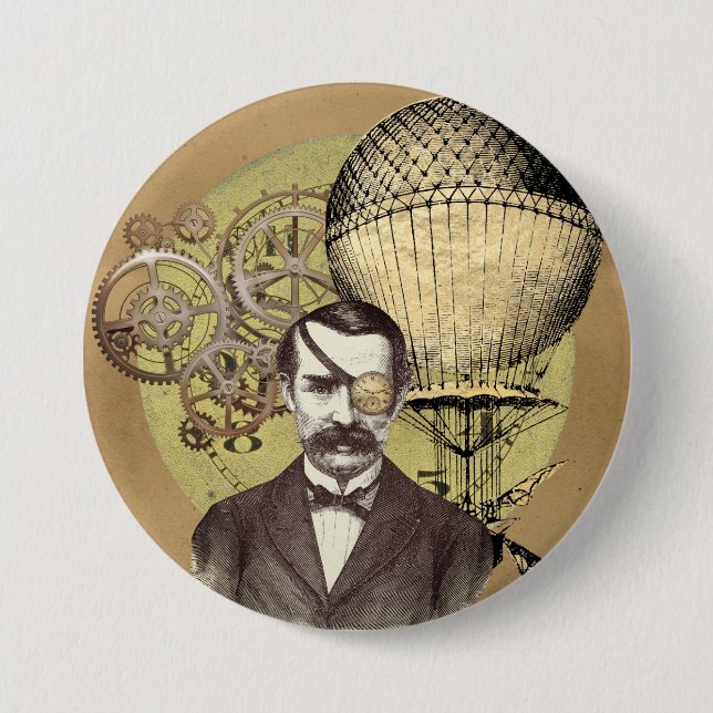 Chapa Redonda De 7 Cm Collage Steampunk Gentleman (Anverso)