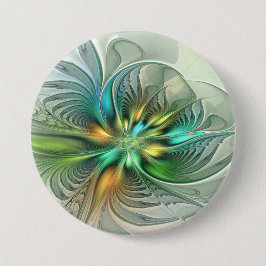 Chapa Redonda De 7 Cm Colorful Fantasy Modern Abstract Flower Fractal