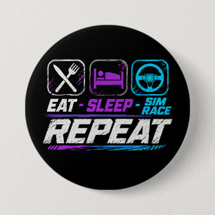 Chapa Redonda De 7 Cm Comer dormir sim carrera repetir para fans de sim