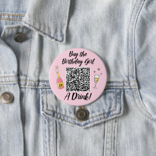 Chapa Redonda De 7 Cm Compra un código QR para el Chica de cumpleaños